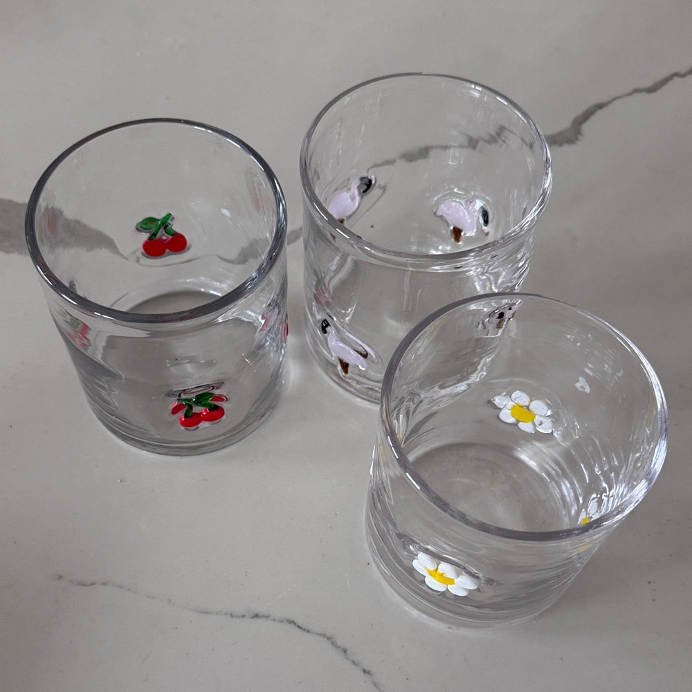 Set of Three Summer Themed Icon Glass Tumblers